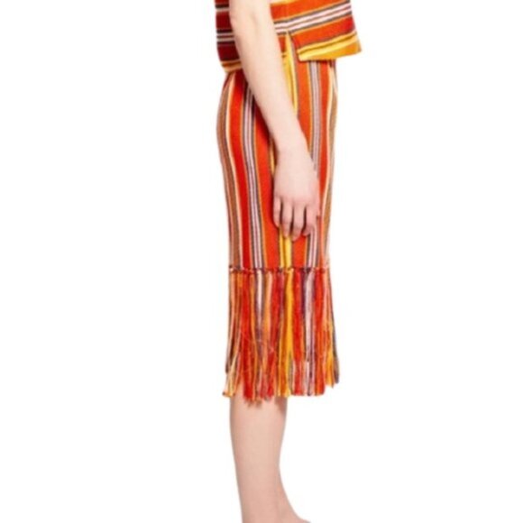 Pink Tartan striped pencil skirt with long fringe, rare - Picture 3 of 10